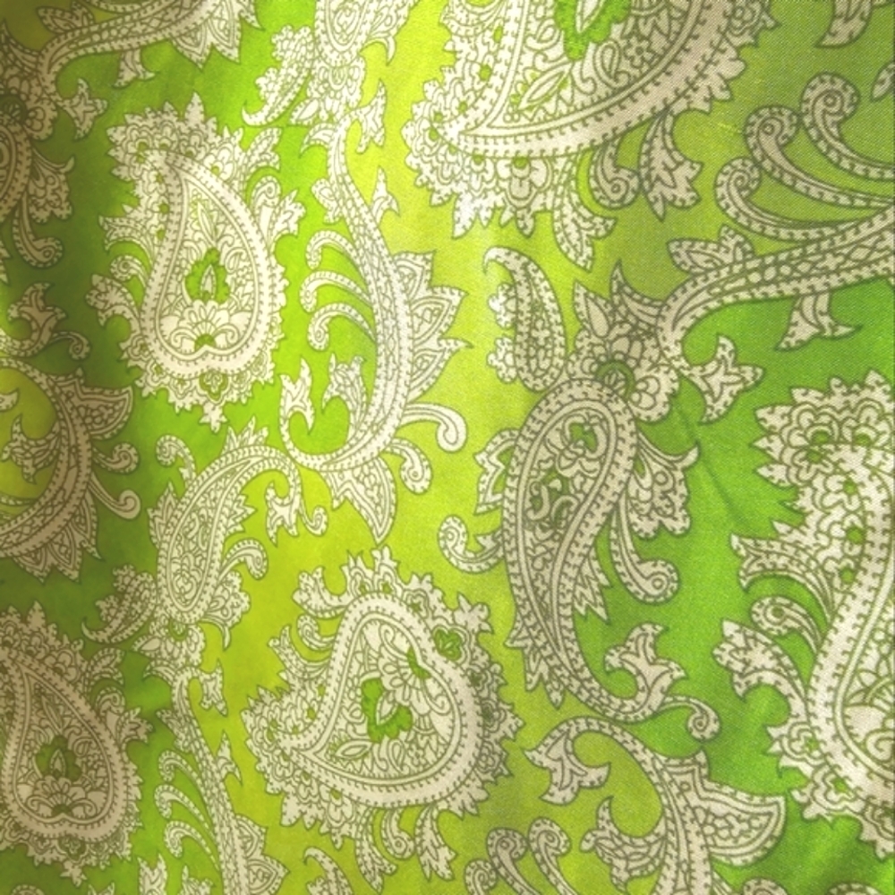 100% silk paisley print green white vintage capri pants 60s 70s hippie retro - Picture 11 of 11